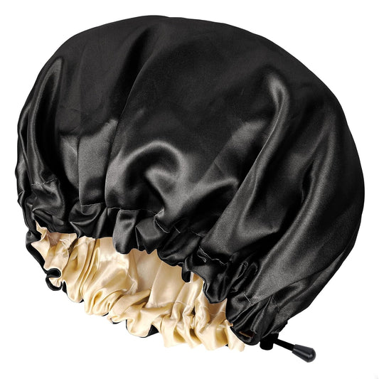 Double-Sided Adjustable Satin Sleep Cap - Luxurious Black Bonnet for Ultimate Hair Protection